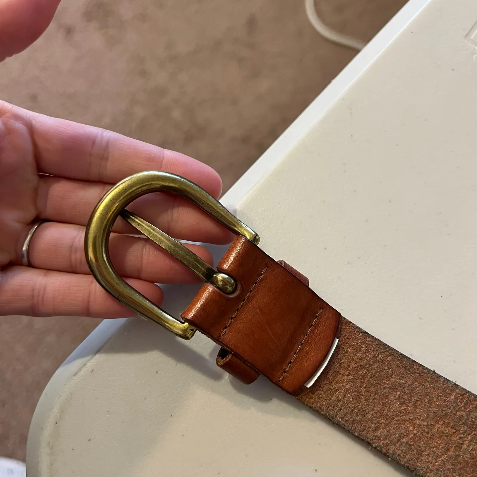 Columbia Vintage 90s Tan Genuine Leather Floral Embossed Brass Belt Size XL - Image 13