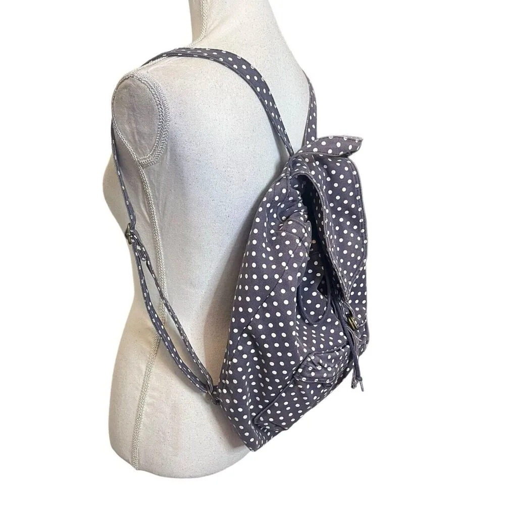 Baggu Drawstring Backpack Blue & White Polka Dot Cotton Canvas Small MidSize Bag - Image 3