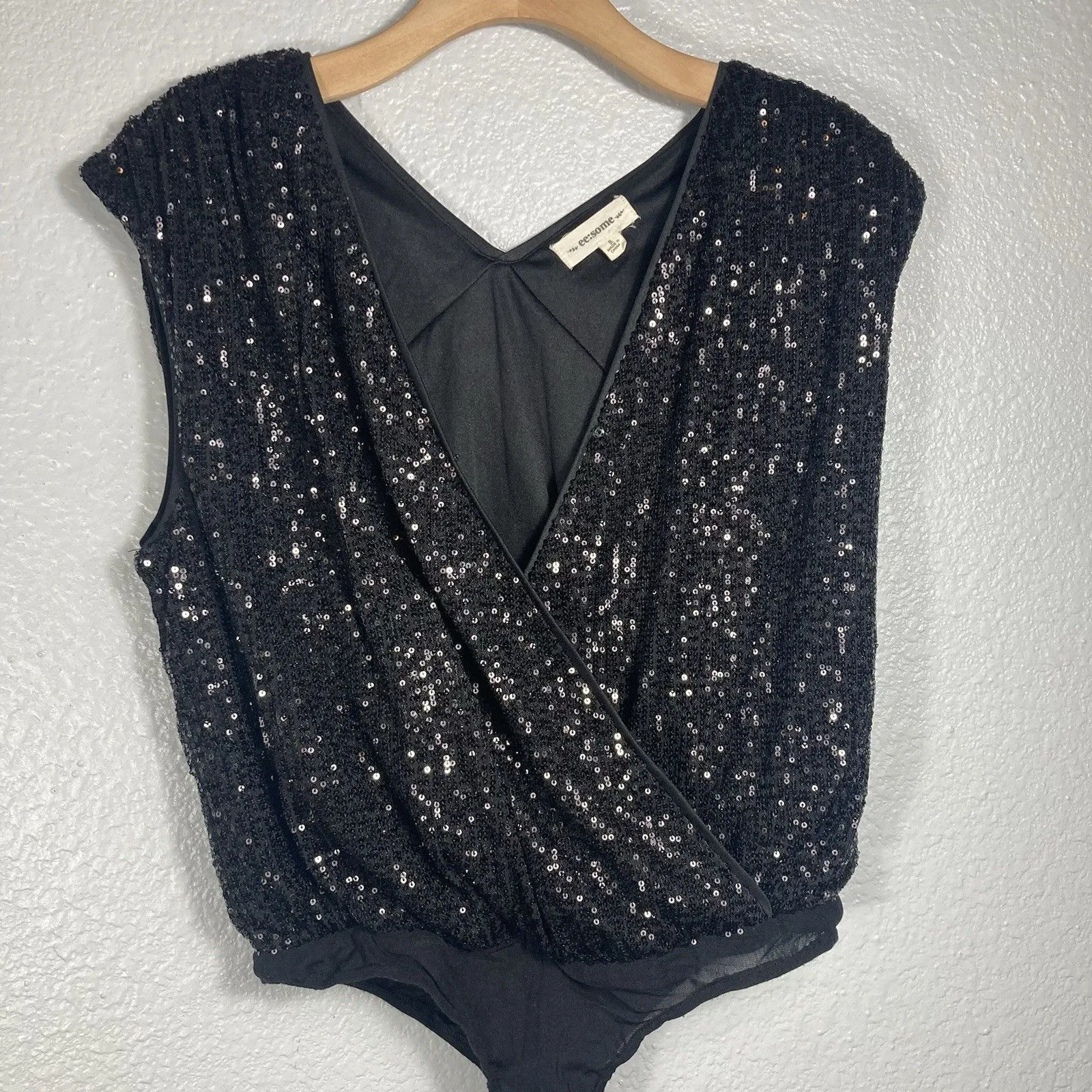 Black Sequin Bodysuit Women’s S V - Image 2