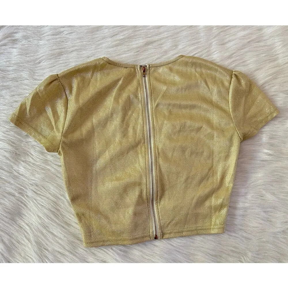 Revolve Superdown Kristin Crop Top Gold Crystal Heart Cutout Size XS Gold Wire - Image 3