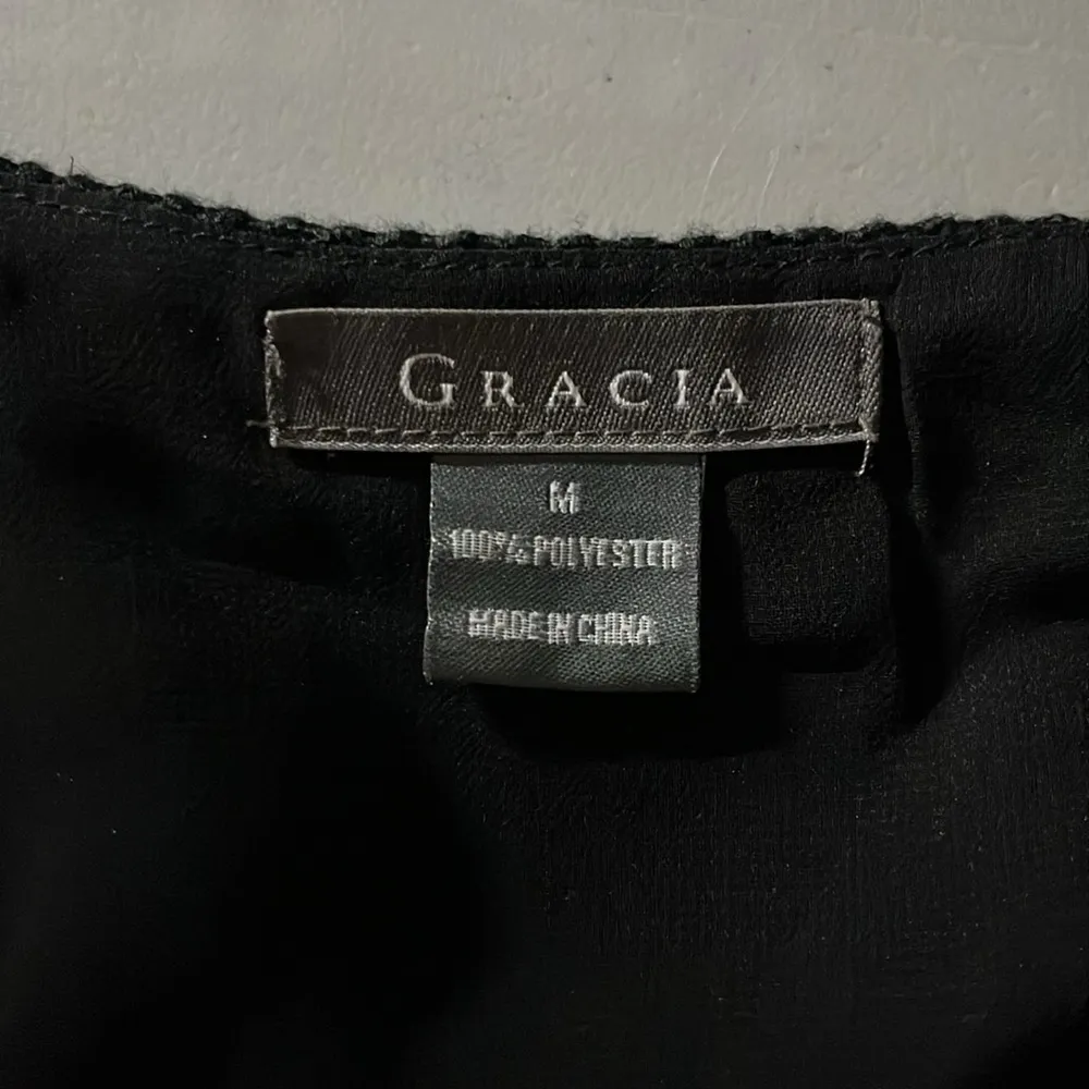 Gracia Size M Black Faux Leather - Chiffon Drape Moto Style Jacket Cardigan - Image 5