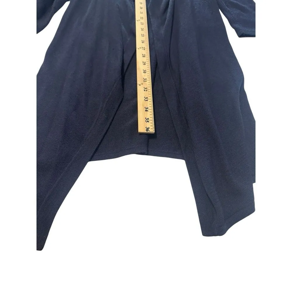 Garnet Hill Womens Small Wool Blend Navy Long Sleeve Open Cardigan Sweater WX2-6 - Image 4