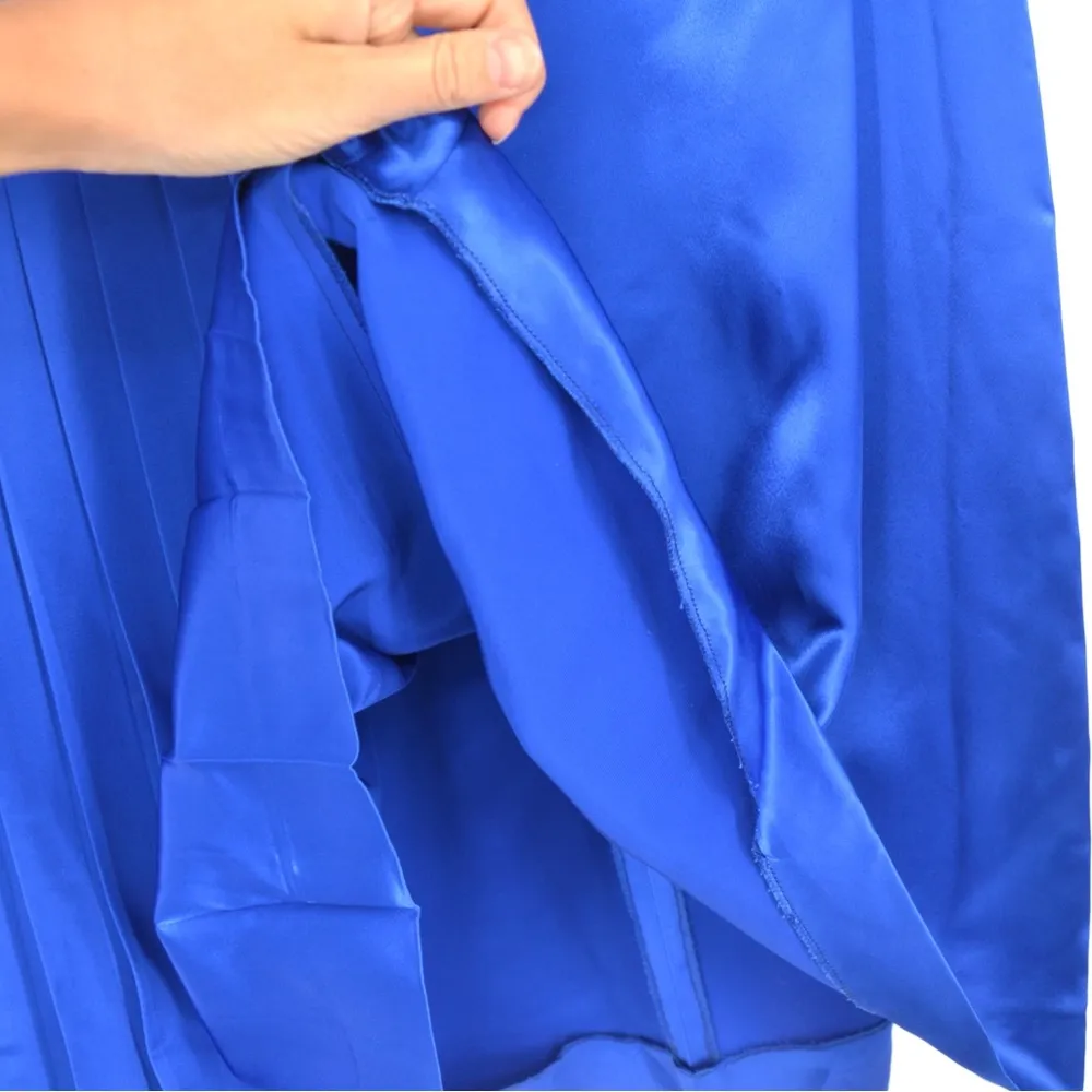 MIU MIU Satin Pleated A-Linen Midi Skirt in Royal Blue Women's 40 US 4 - Image 4