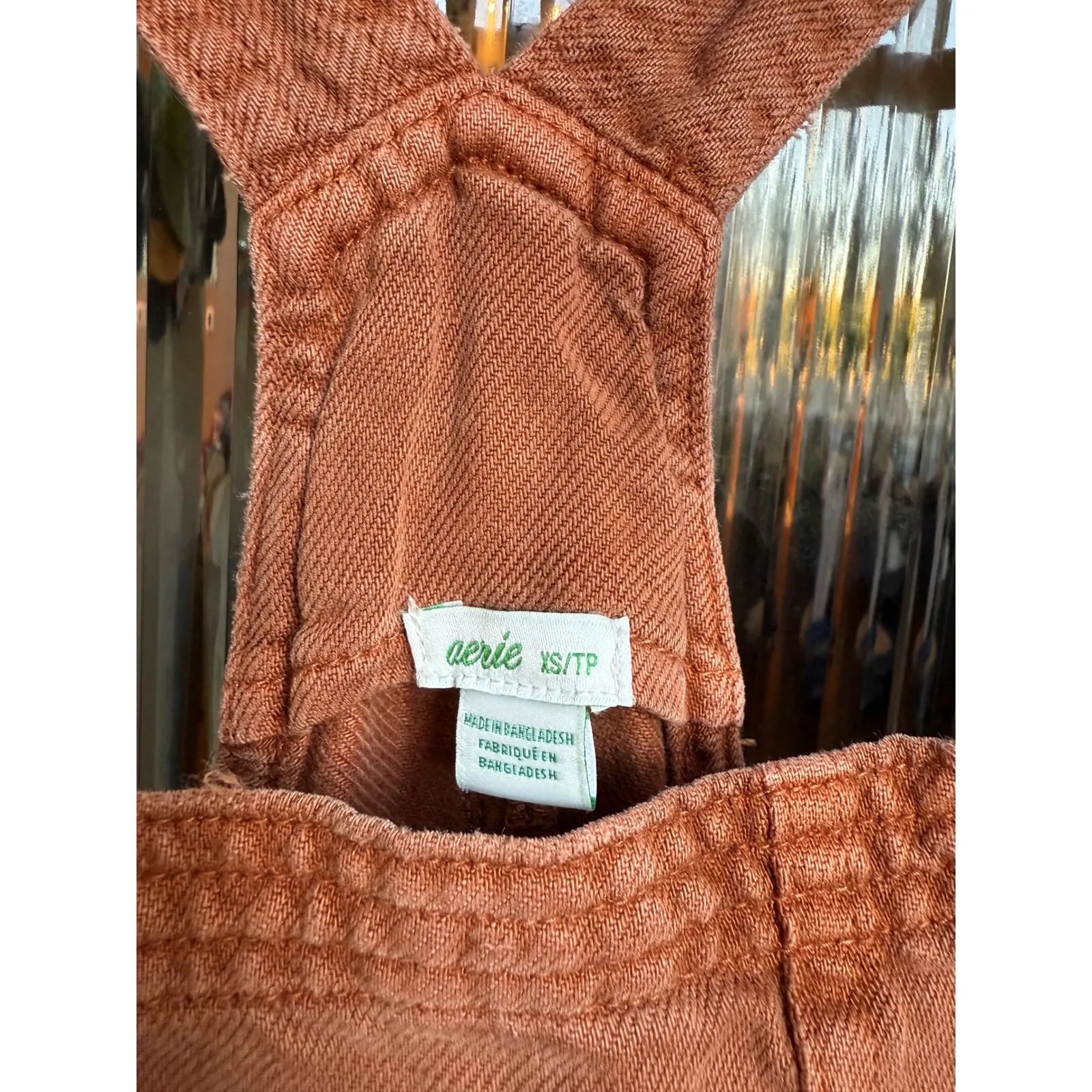 Aerie Rust Orange Linen Blend Cropped Overalls Women's Size XS - Image 3