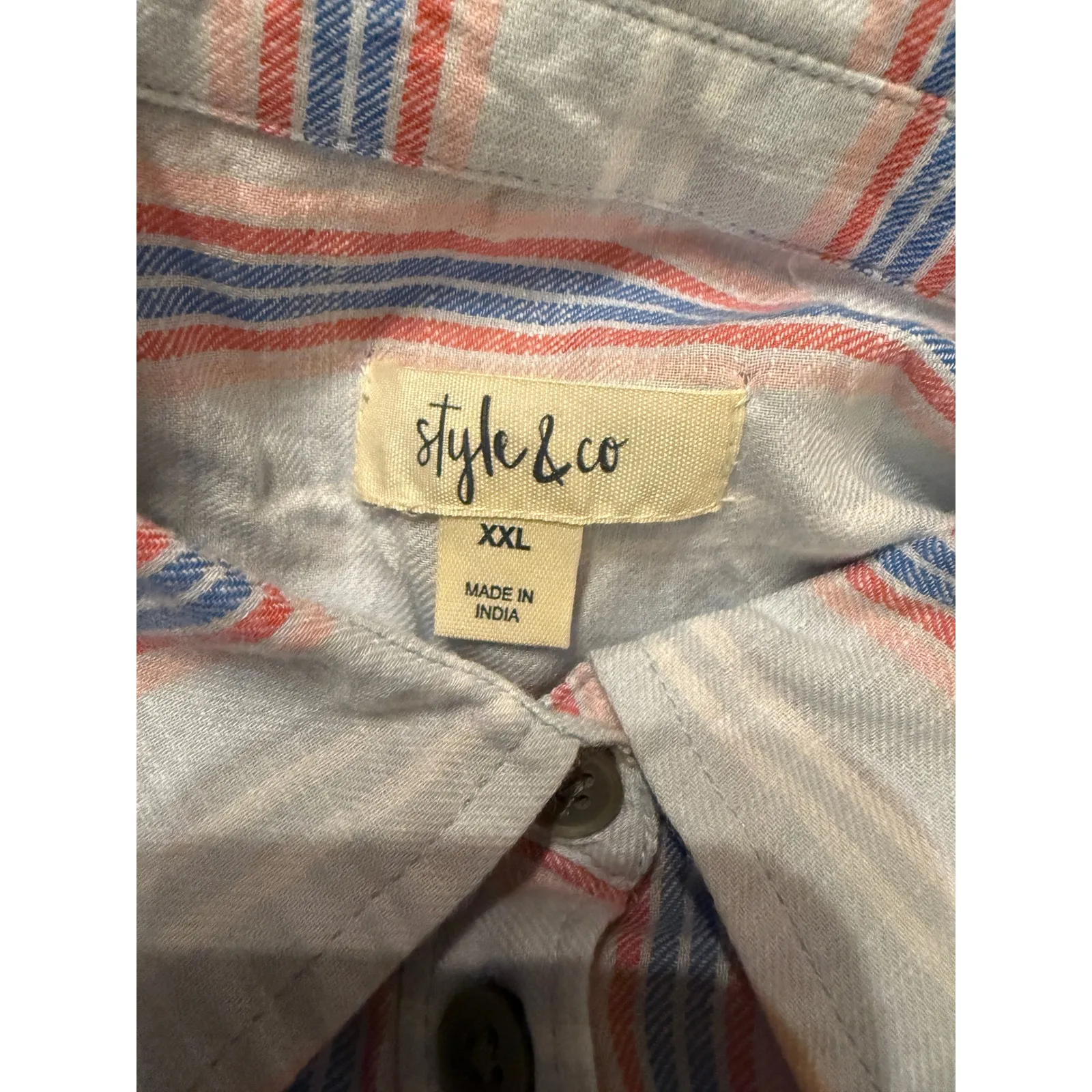 Style & Co NWT Striped Button Up Shirt Women's XXL Blue Red White Casual - Image 3