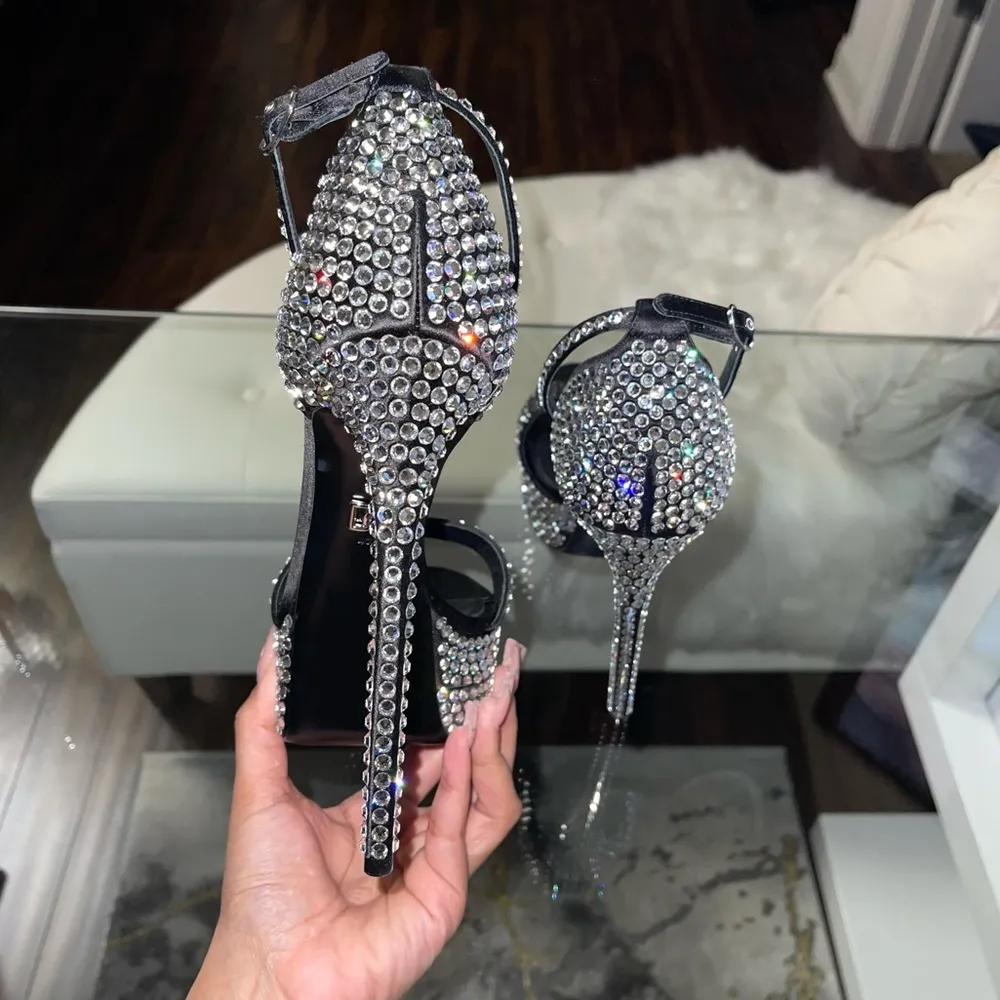 New Dolce & Gabbana Kiera Satin Embellished Fusible Rhinestones Platform Sandals - Image 10