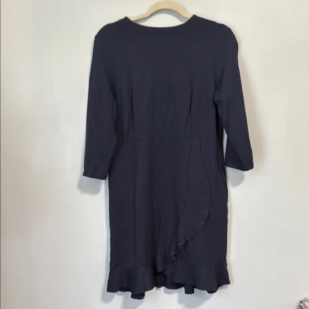 J Jill Ponte Knit Navy Blue Midi Ruffle Hem Dress Size Medium Petite - Image 2