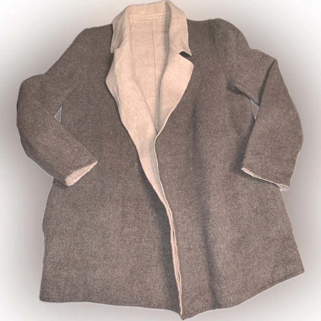 Theory Cashmere Wool Reversible Gray Cream Open Front Blazer Jacket Overcoat S - Image 10