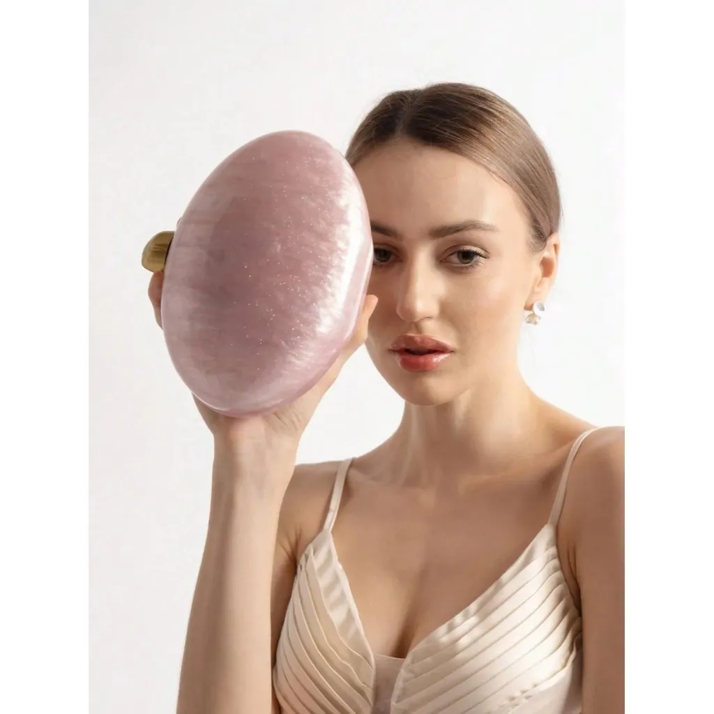 ⚡Women's Pink Egg Metallic Evening Shiny Top Closure Trendy Clutch Handbags - Image 3