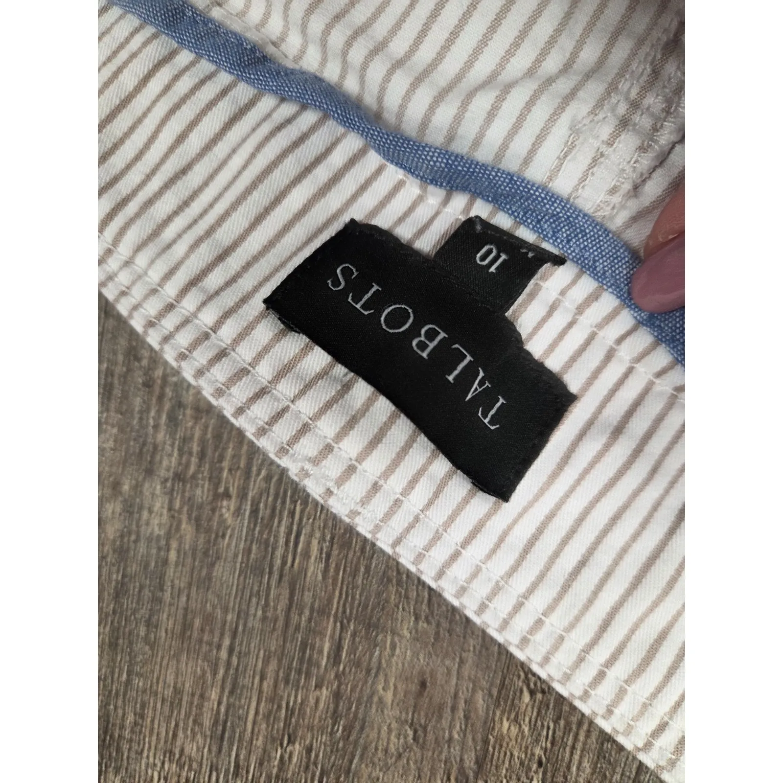 Talbots Button Beige Ivory Striped Cropped Ankle Pants Size 10 - Image 4