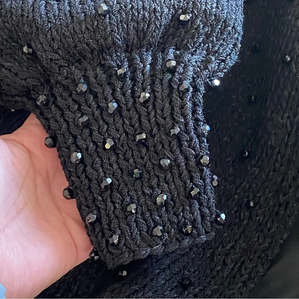 Vintage I. MAGNIN Black Beaded Lined Heavy Knit Cardigan Sweater Size S/M Size M - Image 9