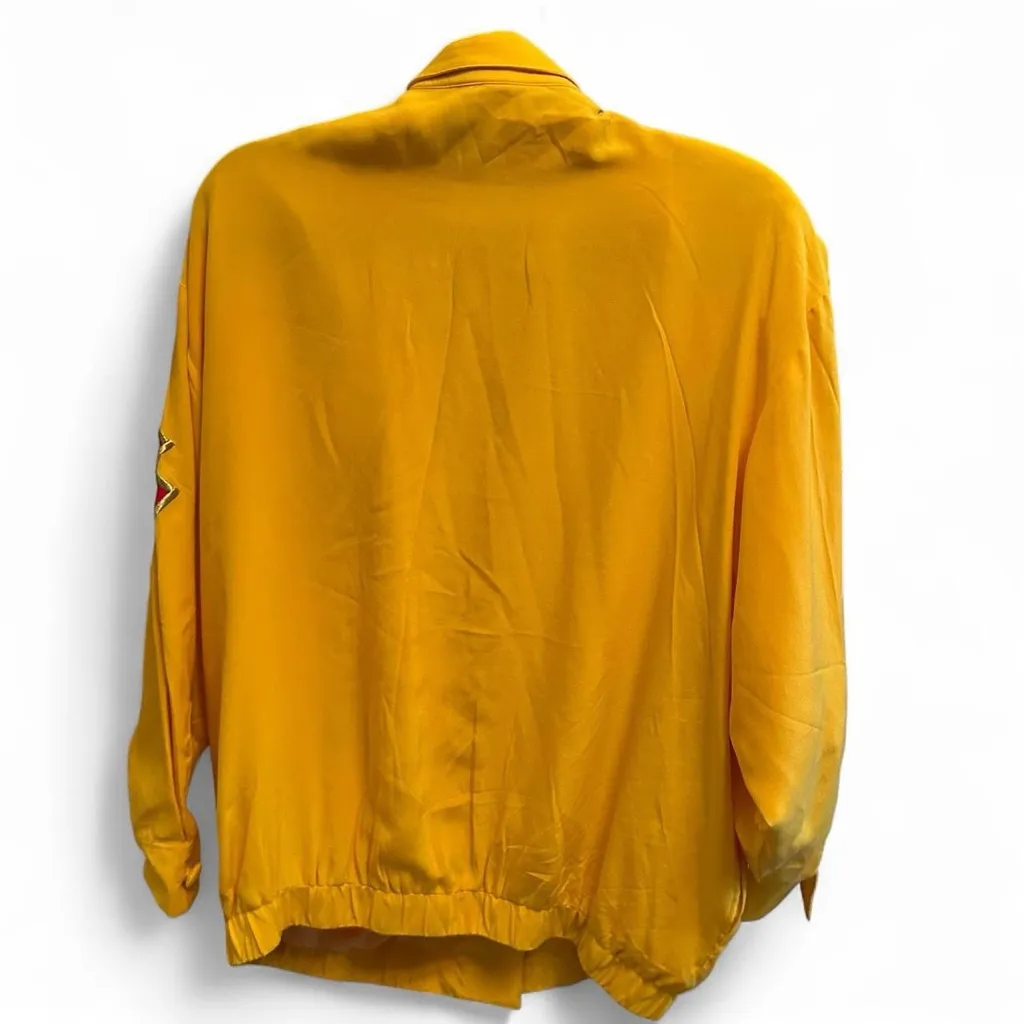 Rare Vintage 90s Adrianna Papell  Silk Jacket –Yellow + Navajo Embroidery – M - Image 5