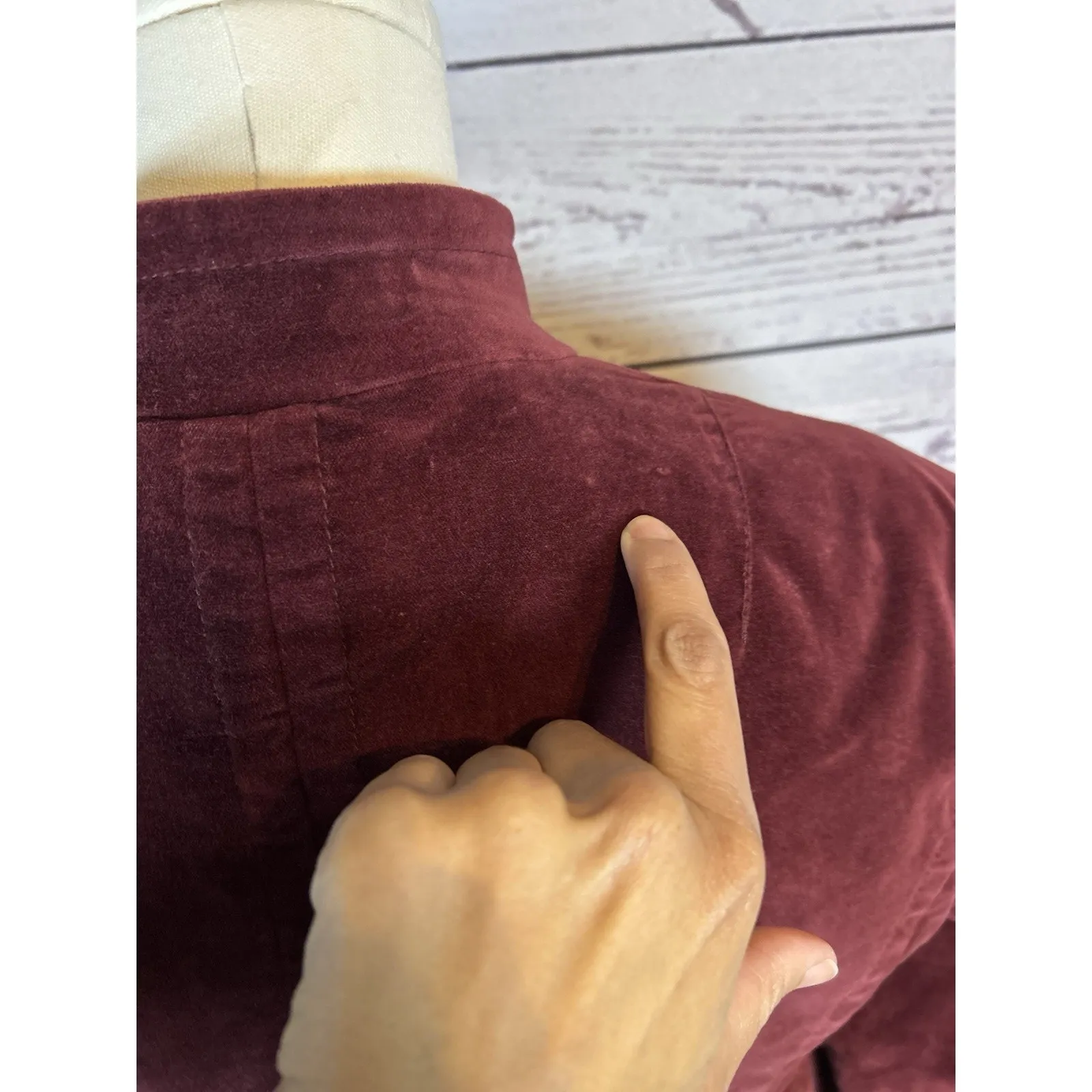 Lucky Brand MFG Burgundy Velvet Jacket Medium Handmade Trade Mark Floral Lined - Image 7