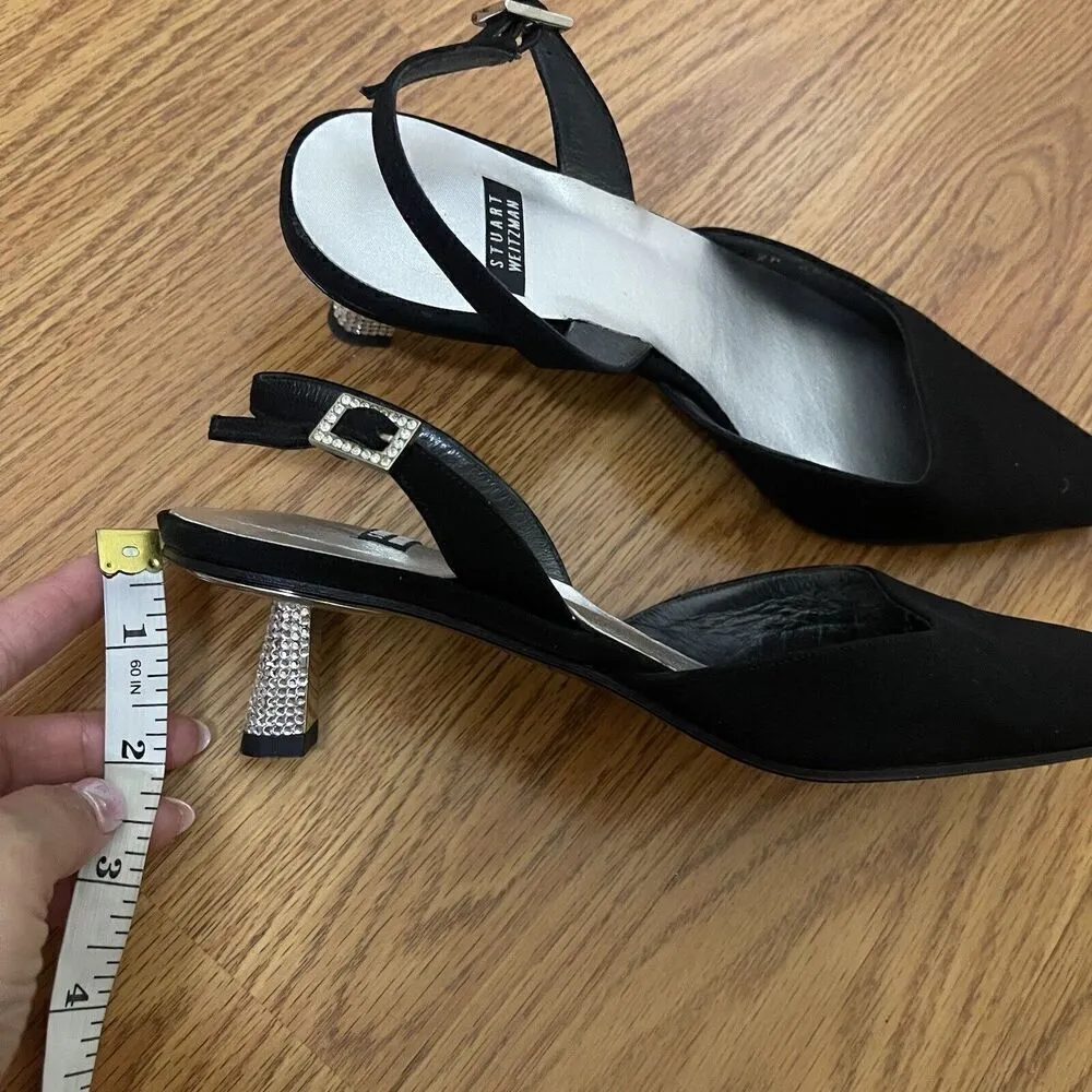 Stuart weitzman black rhinestone kitten slingback point heel evening wear US 6.5 - Image 8
