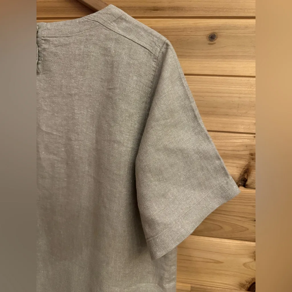 Eileen Fisher Size Large Organic Linen Blend Metallic Silver Tan Dress Lagenlook - Image 5