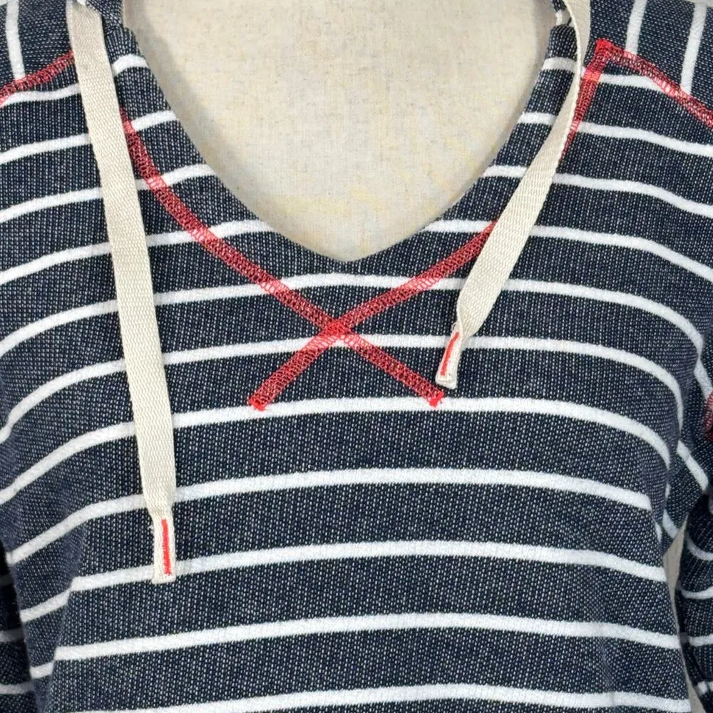 Columbia Small PFG Pullover Top Hooded Striped Stretch Long Sleeve Pocket V-Neck - Image 2