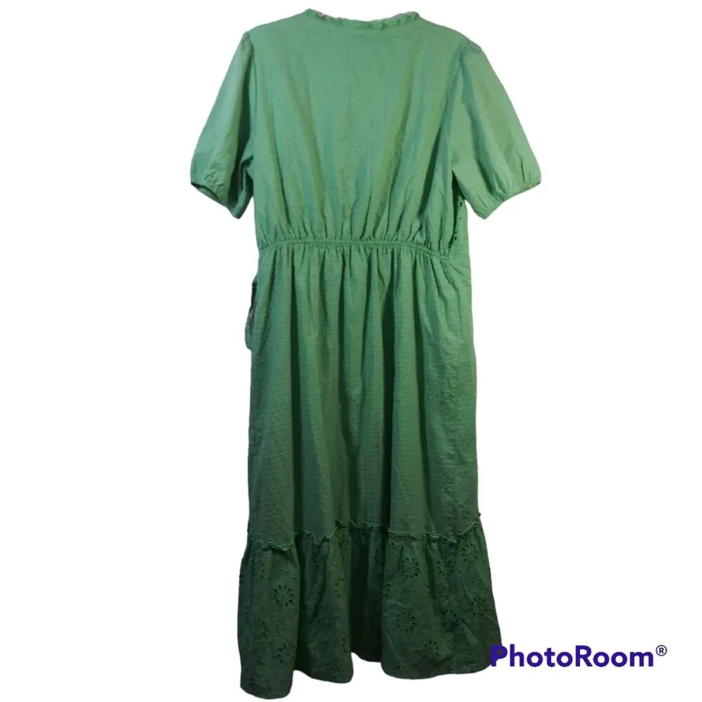 Suzanne Betro Green Floral Ruffle-Hem Surplice Boho Midi Dress Size 1X - Image 3