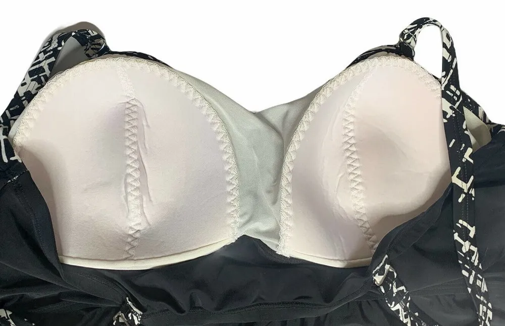 NEW Fresh Water One Piece Removable Strap Skirted Swimsuit Slimming Black 30W - Image 9