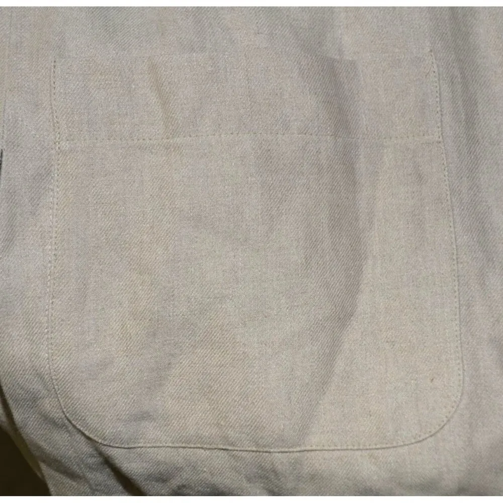 Vintage LAFAYETTE 148 100% Linen Open Front Jacket Size L Raw Trim Neutral Khaki - Image 7