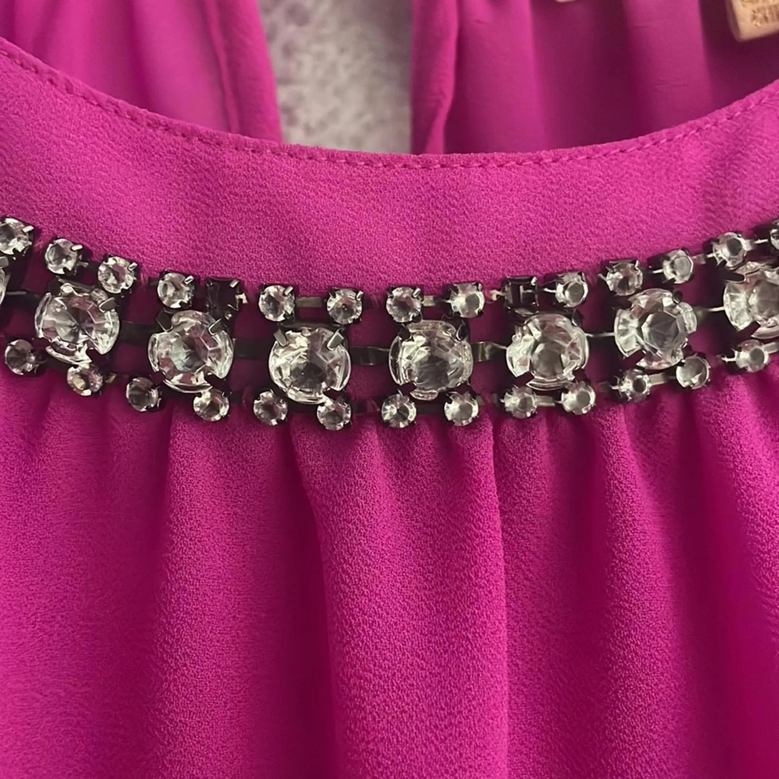 Gibson Latimer Magenta Pink Jewel Neckline Sheer Blouse Work Career - Image 9