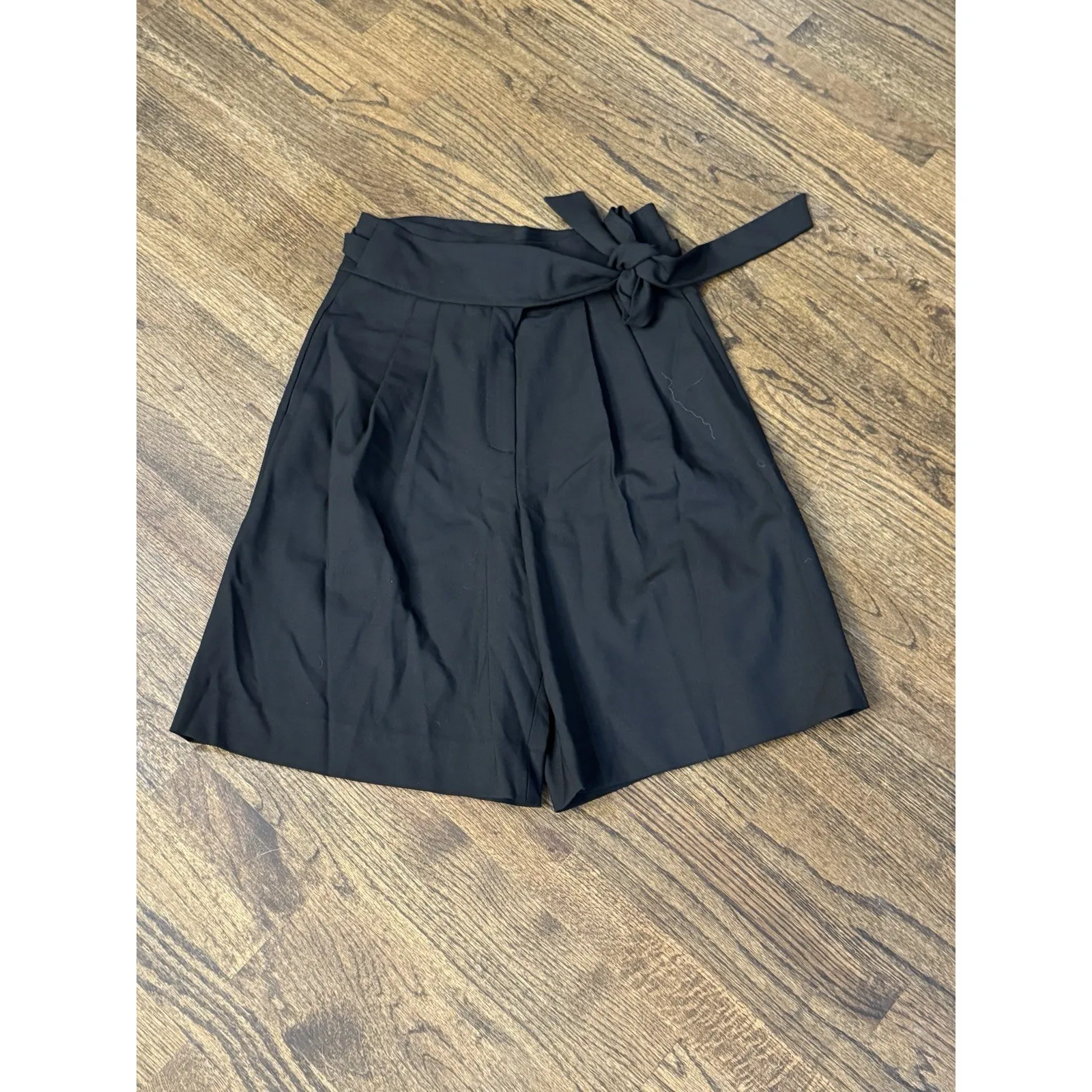 REBECCA TAYLOR Black Wide Leg Shorts Size 8 Wool 50's 60's‎ Wrap Skort Walking - Image 2