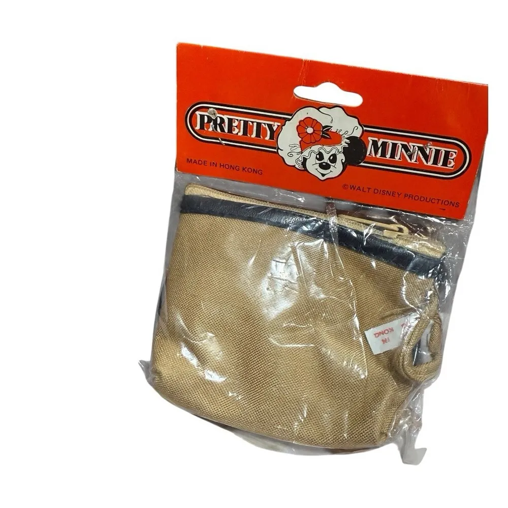 NEW Vintage Pretty Minnie Canvas Coin Purse Tan & Blue / Yellow Hat - Image 3