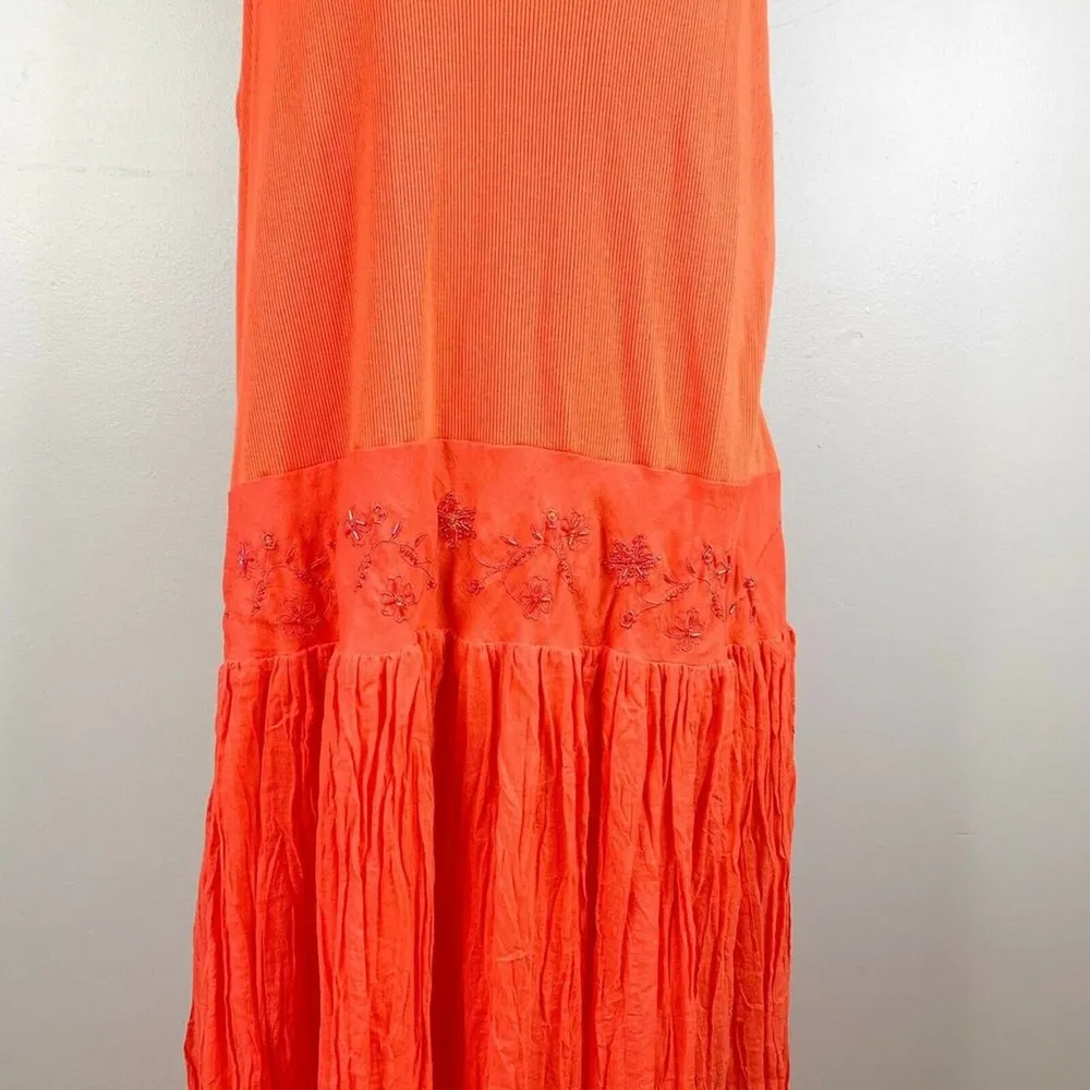 Mlle Gabrielle Dress Orange Maxi 20W Stretch Top Crinkle Finish Beaded New - Image 44