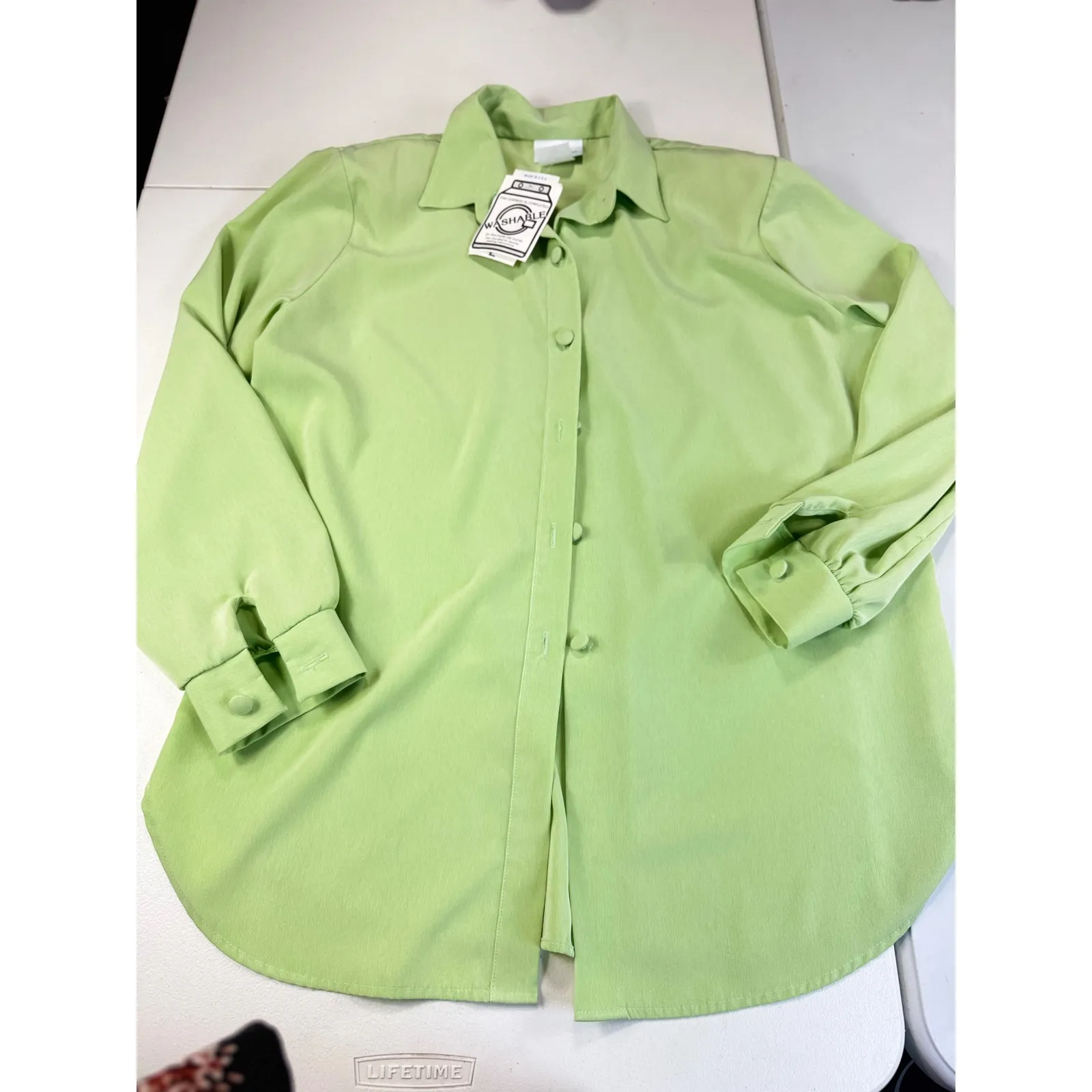 Tropics Kiwi Green Skirt Set Tank‎ Top and Button Front Shirt Dress Large - Image 3