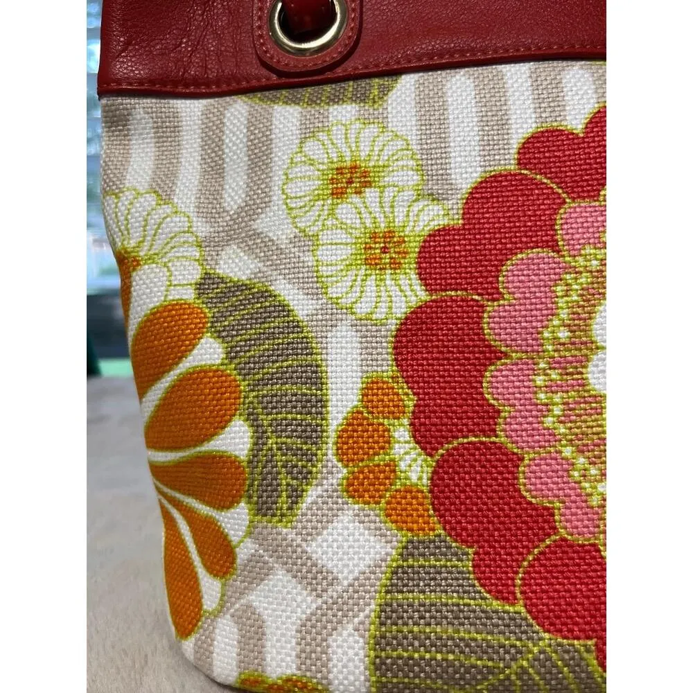 Spartina 449 Womens Size Tote Bag Floral Print Red Canvas Linen Leather Garden C - Image 2