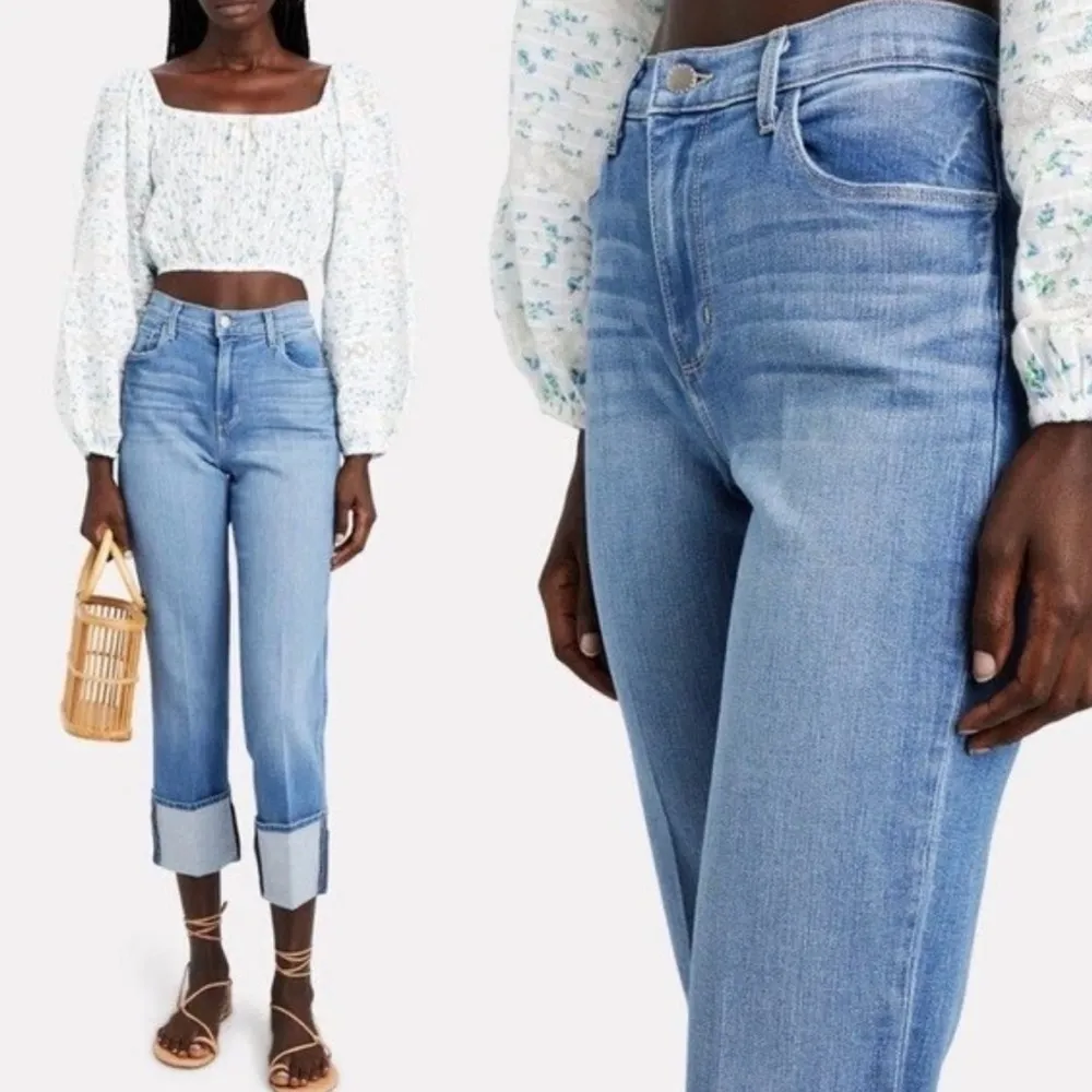 L'Agence Camila Cropped High Rise Jeans Blue Denim Womens Cuffed 25  Stretch USA - Image 3