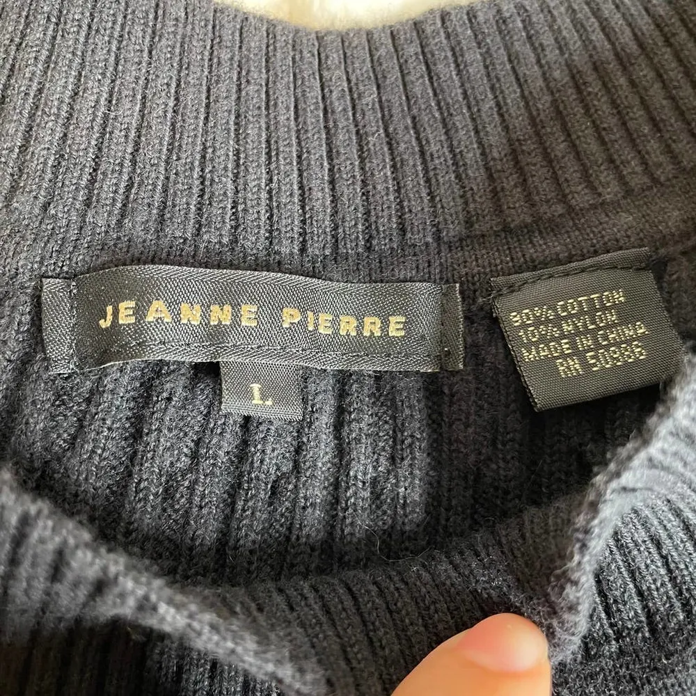 JEANNE PIERRE Sweater Vest Tank Cable Knit Thick Black Cotton Large Pretty Scoop - Image 5