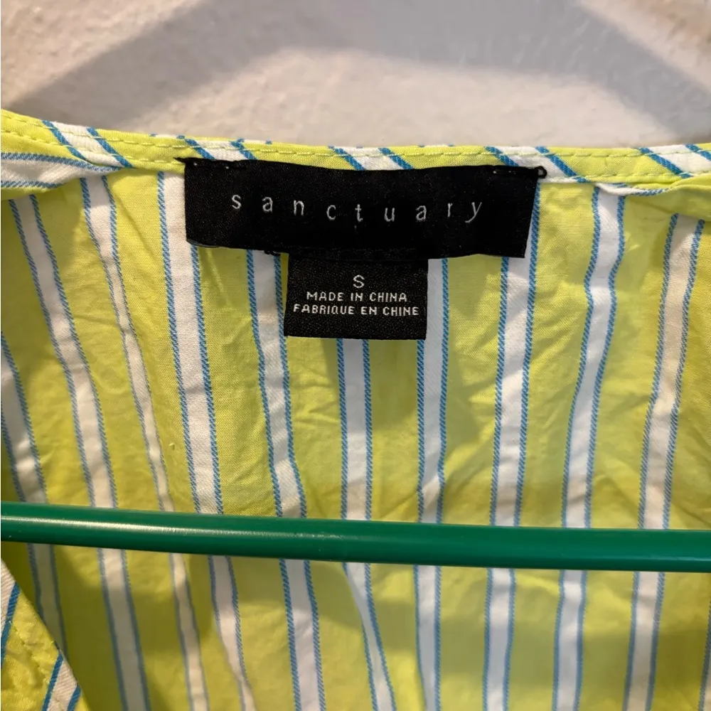 Linen green stripe top small - Image 2