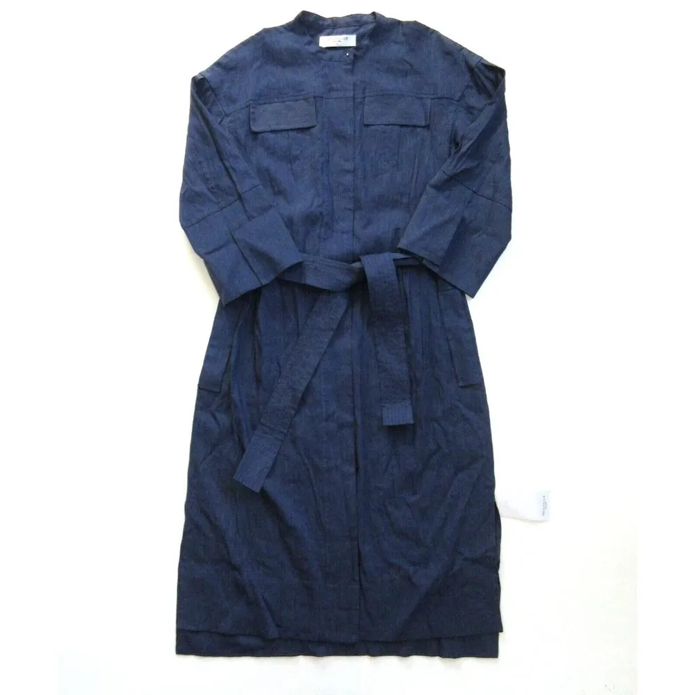 NWT MM. Lafleur Melissa in Blueberry Stretch Linen Belted Shirt Dress 4 $295 - Image 3