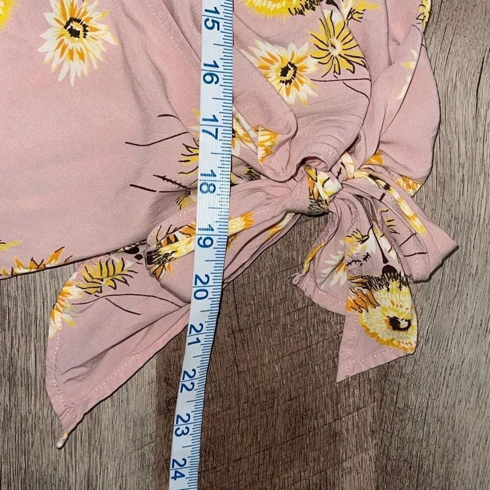 Madewell‎ Womens Dolman Sleeve Floral Sash Tie Wrap Crop Blouse Top Pink Medium - Image 13