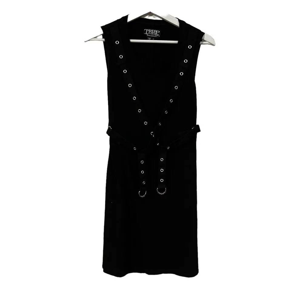 Tripp NYC Sz S Dress Daang Goodman Black Grommet Harness Dress Goth Emo Stretch - Image 2