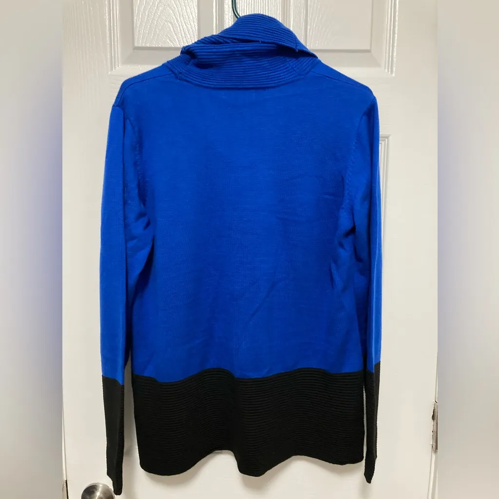 Calvin Klein Cowl Neck Royal Blue Color Block Ribbed Knit Long Sleeve Sweater - Image 6
