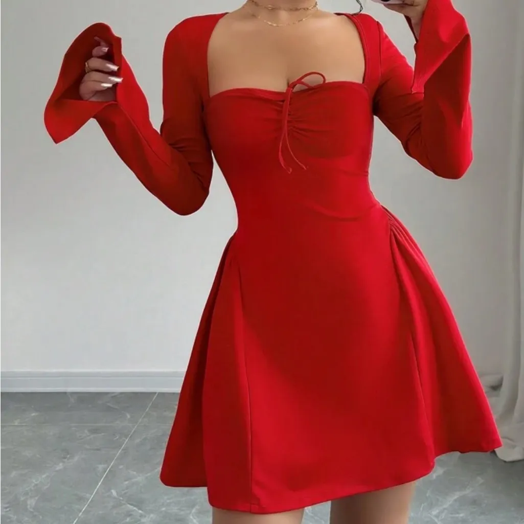 shein red dress formal Shein red dress square neck side slit zipper sleeveless 6 midi bodycon bargain