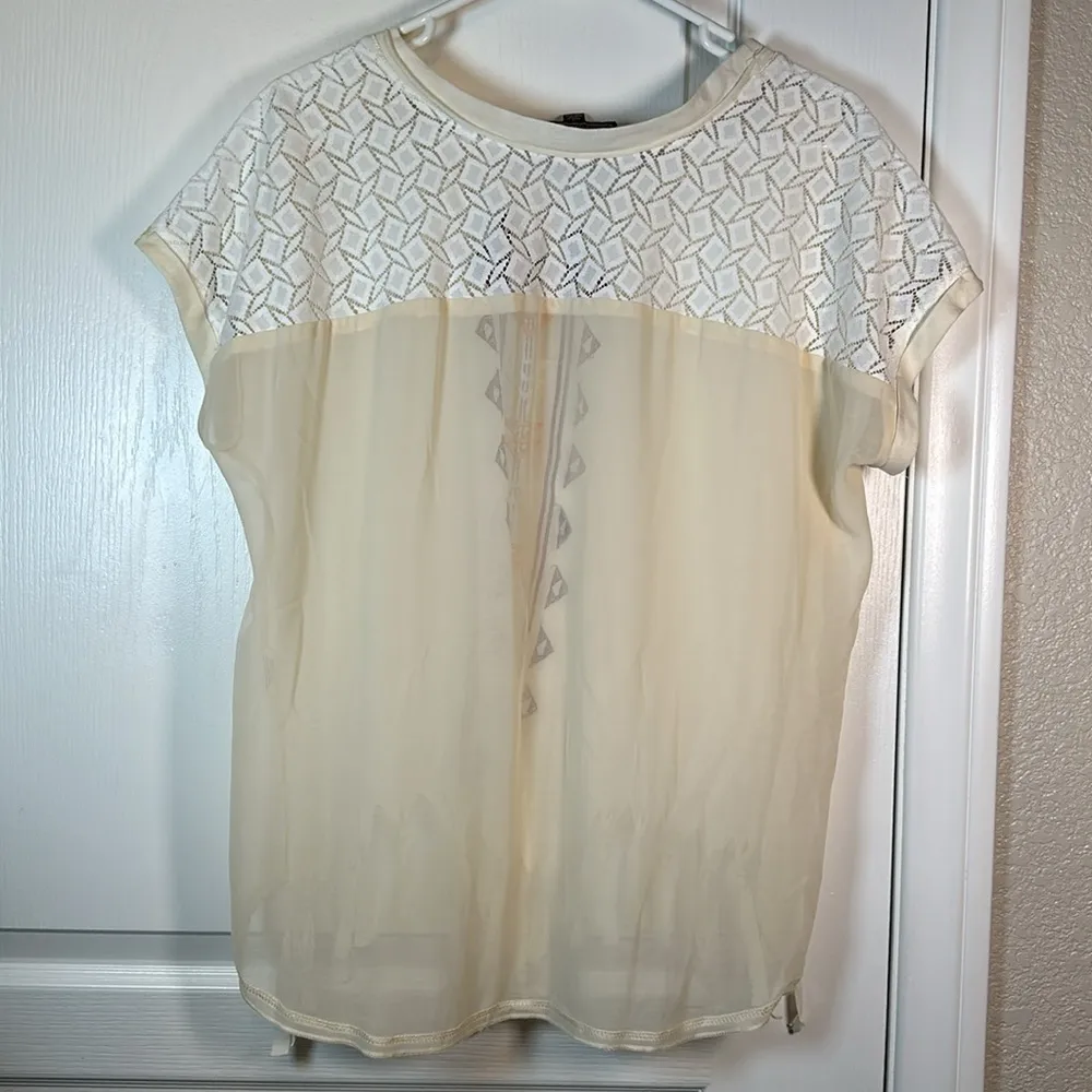Cowgirl Up Embroider Cream S/S Western Wild West Lace Shirt Size XL EUC #1040 - Image 7