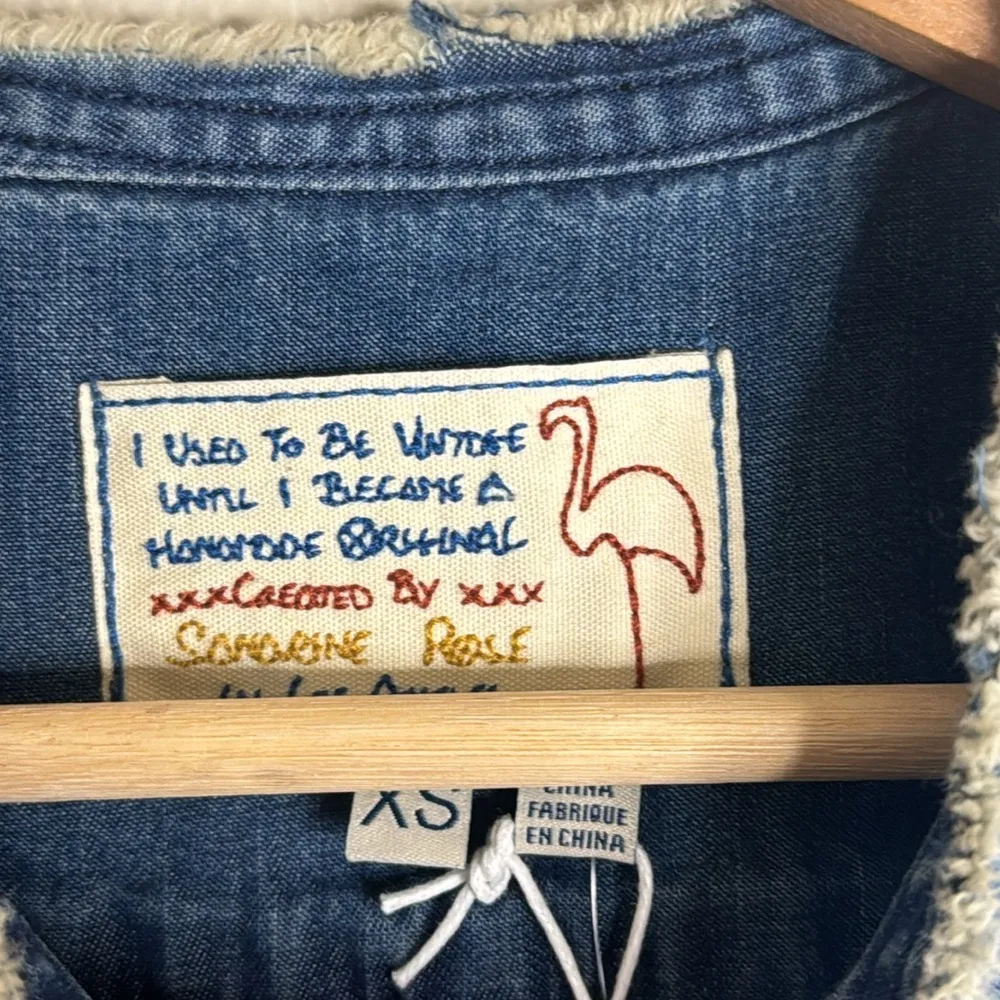 Free People x Sandrine Rose Top Womens Mandarin Denim Shirt size XS - Image 5