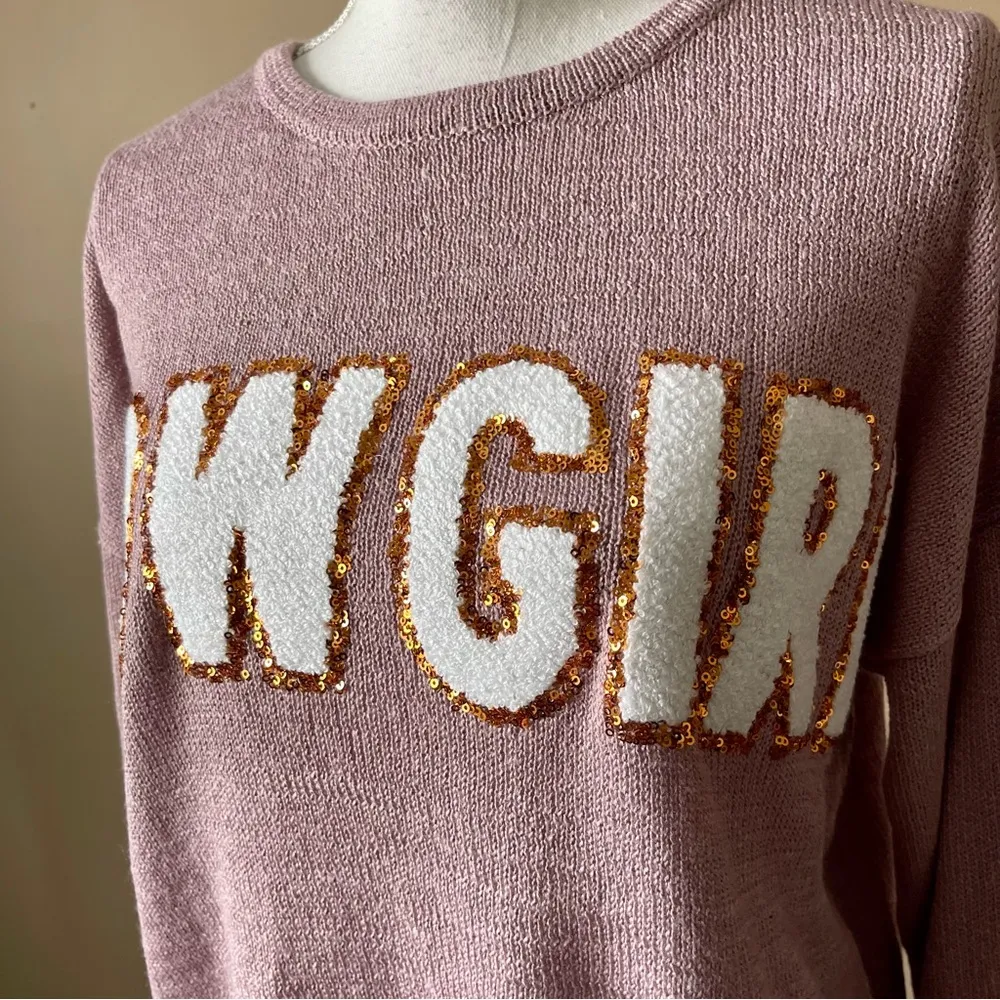 SIMPLY SOUTHERN | Mauve Sequins "Cowgirl" Knit Sweater Sz L - Image 2