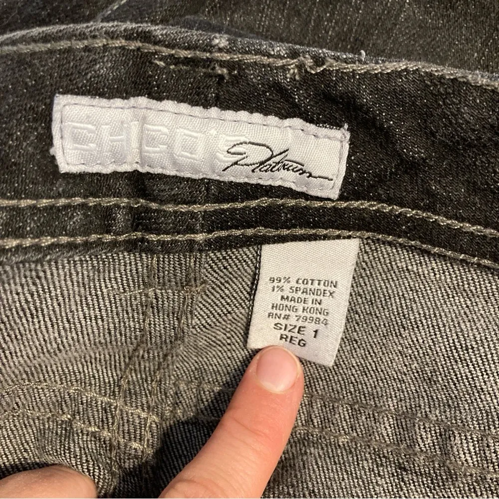 Chico’s Platinum Quartz Jean Black Mid Rise Boot Cut Straight Denim Jean - Image 9