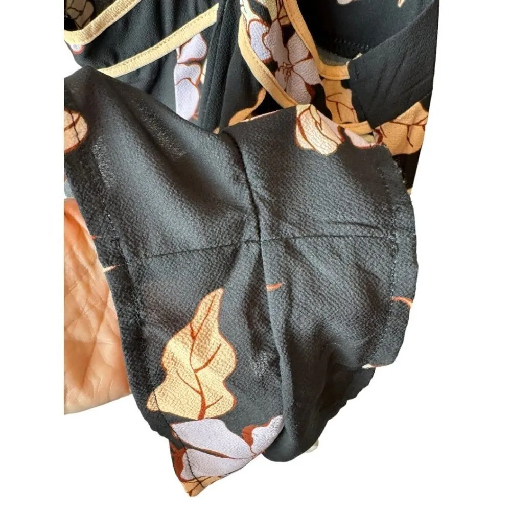 Angel Biba Black Floral Print Long Flare Sleeve Cut Out Detail Romper Size 6‎ - Image 7