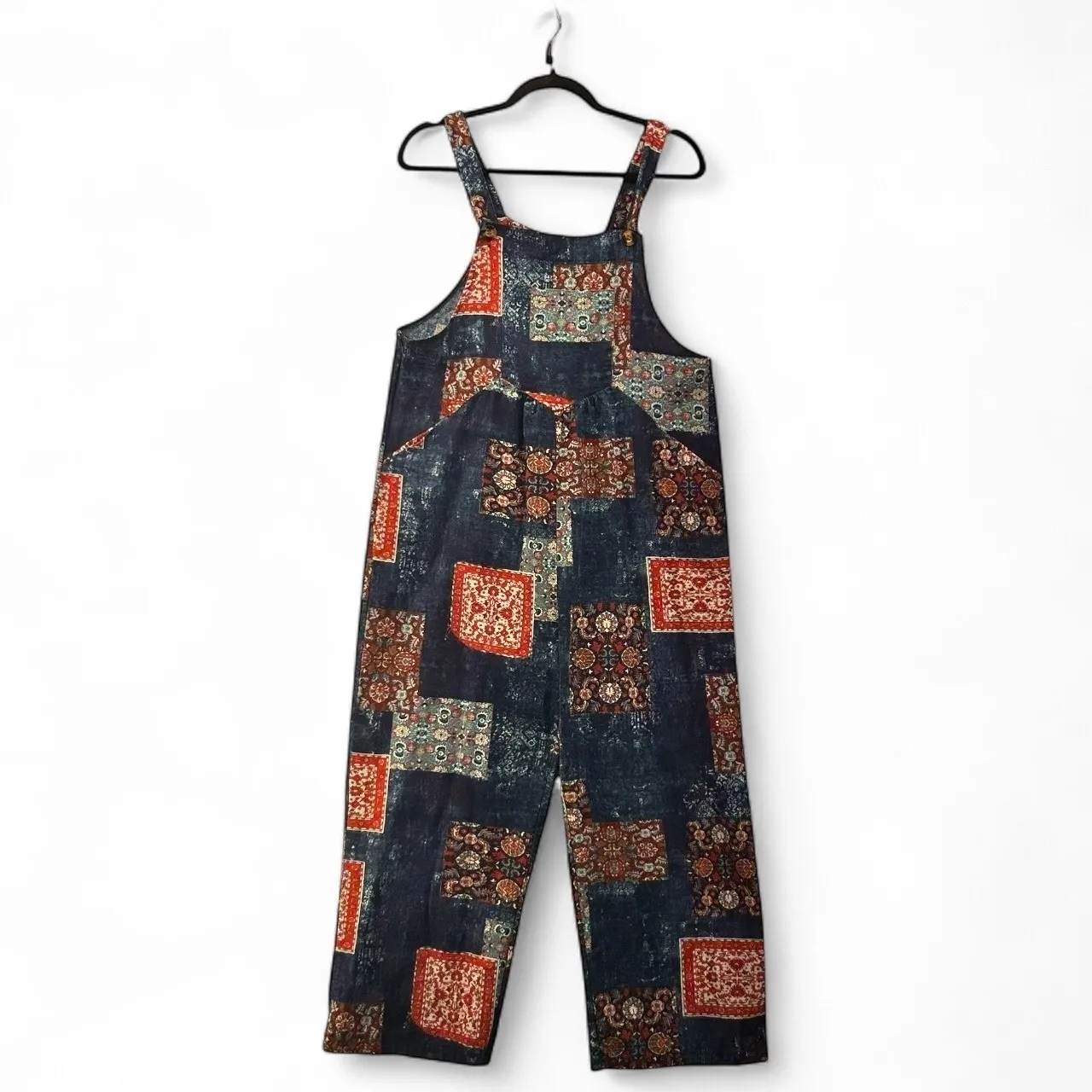 Boho Patchwork Overalls Teal‎ Large Blue - Image 2
