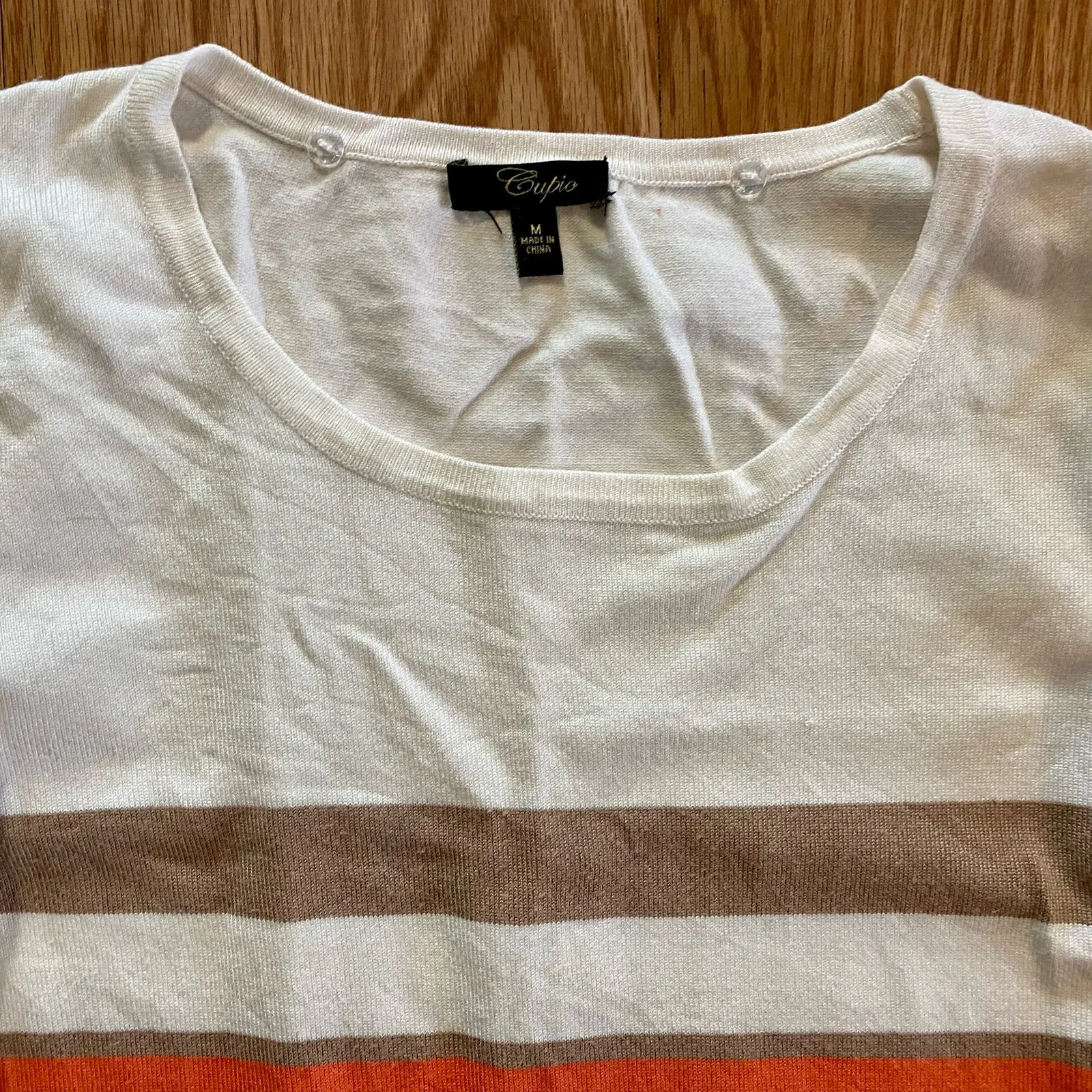 Cupio Tan White Striped Sweater Top Womens Medium - Image 3