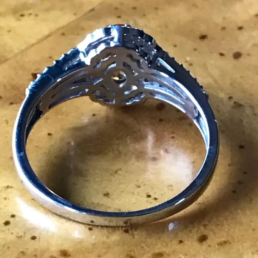 Natural Red Sapphire Yellow Zircon Sterling Silver Gemstone Halo Ring Size 8 - Image 6