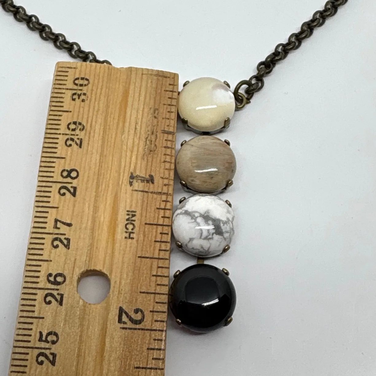 Statement Necklace 4 Gemstone Pendant Multi Stone Bronze Tone Chain Agates Rocks Black - Image 2