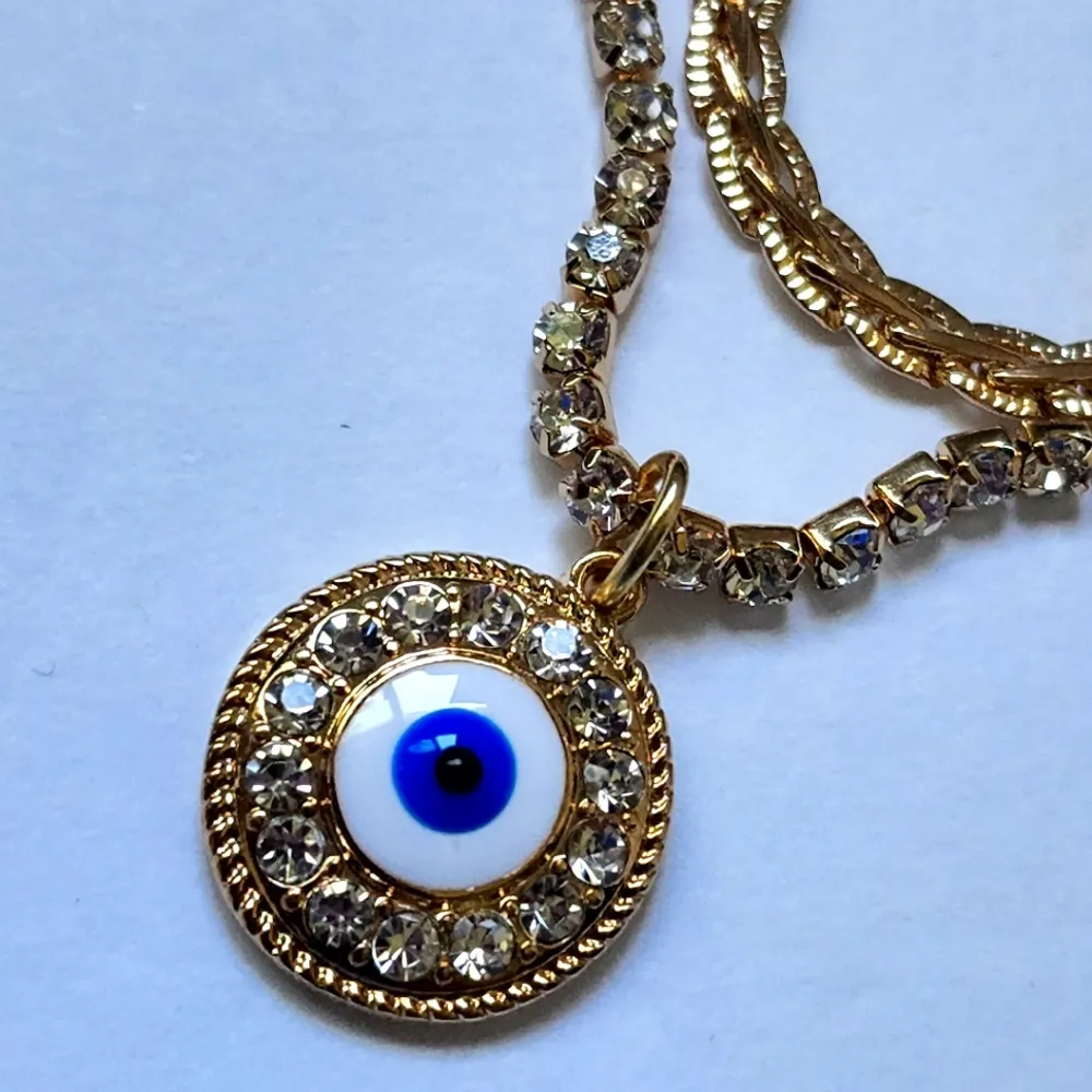 Francesca's  Gold Evil Eye Double Chain Necklace - Image 3