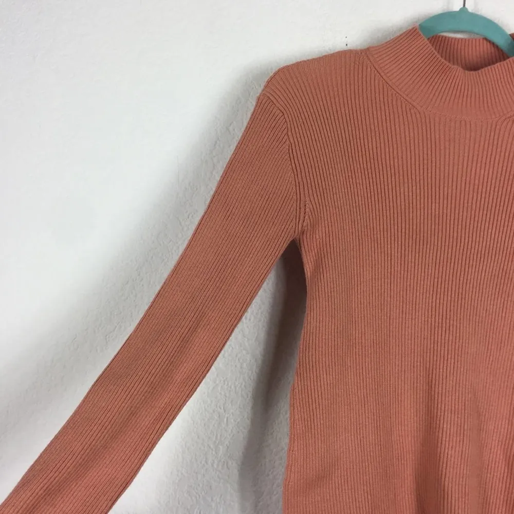 Zara Pink Ribbed Turtleneck Asymmetric Hem Mock Neck Sweater Small - Image 8