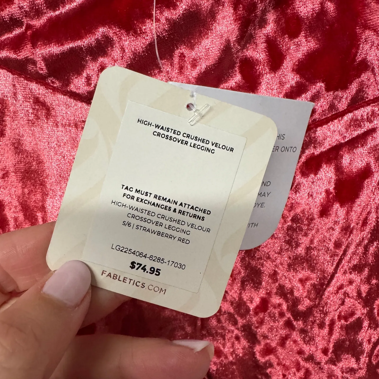 Fabletics High Waisted Crushed Velour Cross Over Leggings Strawberry Red Small - Image 6