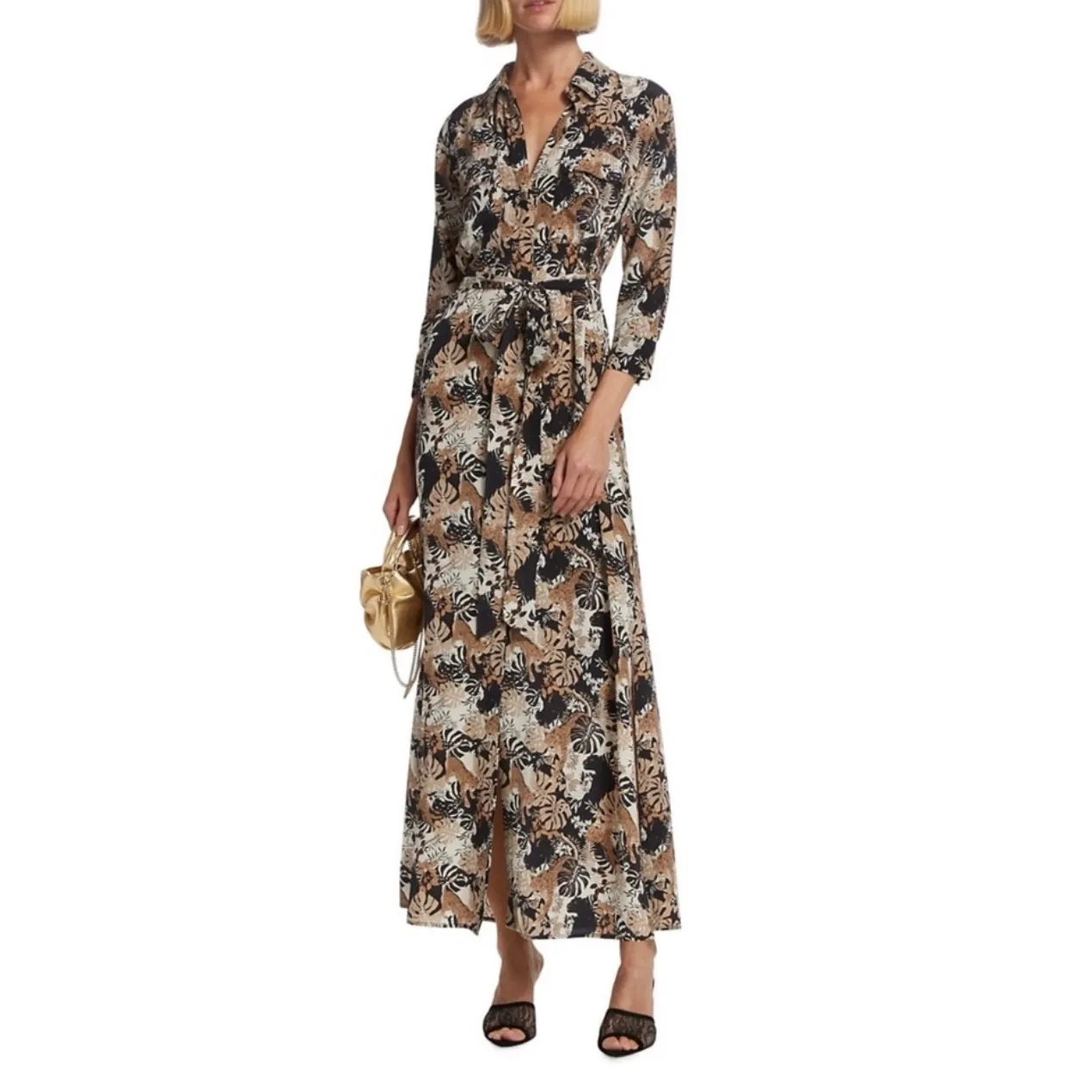 L'agence Shirt Dress Cameron Silk Long Black Animal Print size Small - Image 2